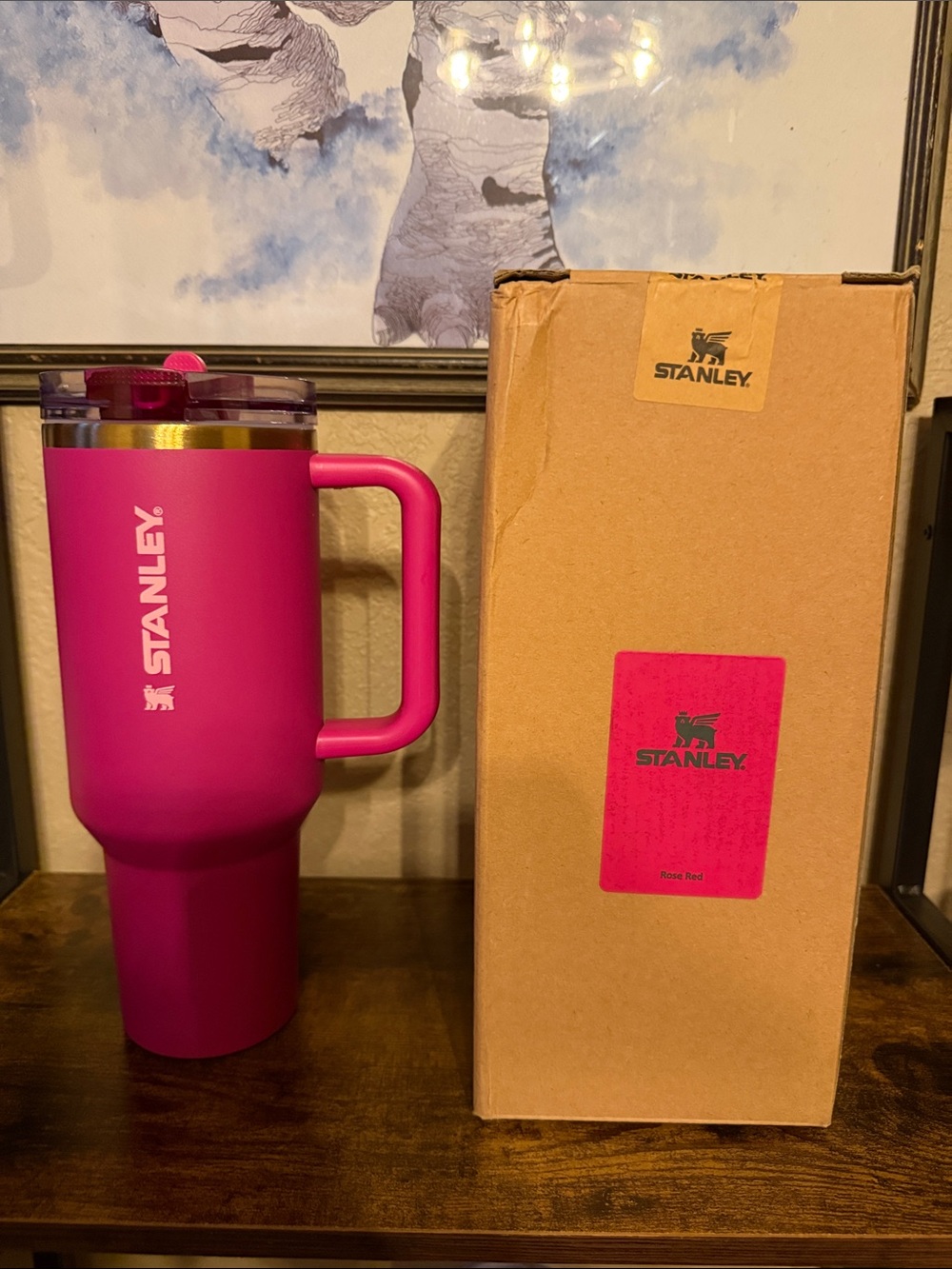 Stanley 40oz Dark Blossom Hot Pink Insulated Travel Mug with Handle
